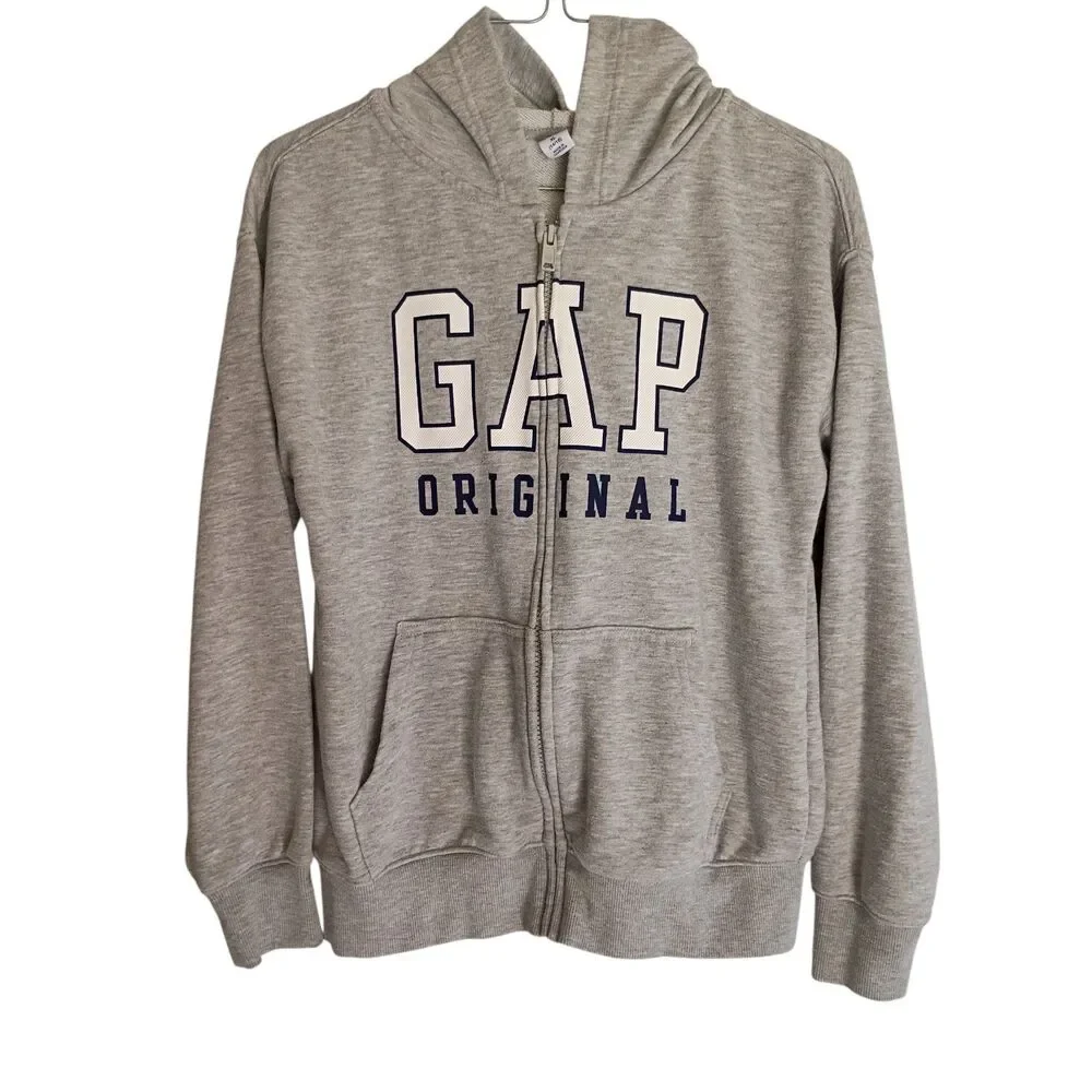 Gap Kids Original Hooded Sweatshirt Youth Sz 14/16 Grey Zip Front Long Sleeve